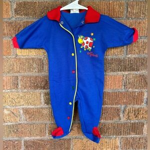 Vintage Baby B’Gosh Colorful 90s long sleeve Cow Sleeper Sz Small Blue Red